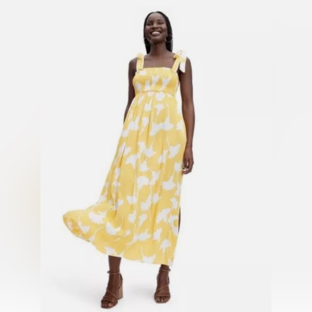 DVF X Target Diane Von Furstenberg Smocked Tie Strap Yellow Poppy Midi Dress